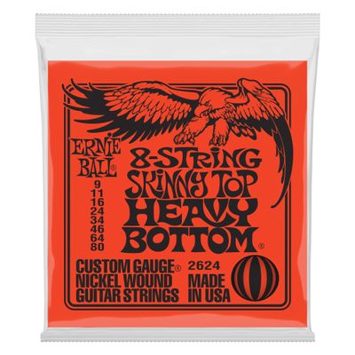 Ernie Ball 8-String Skinny Top Heavy Bottom Slinky Nickel Wound Electric Guitar Strings, 9-80 Gauge (P02624)