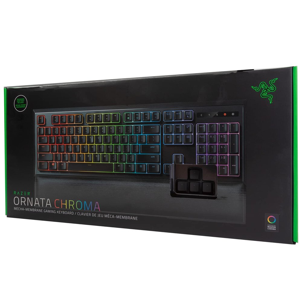 Razer Ornata Chroma Gaming Keyboard: Hybrid Mechanical Key Switches - Customizable Chroma RGB Lighting - Individually Backlit Keys - Detachable Plush Wrist Rest - Programmable Macro Functionality