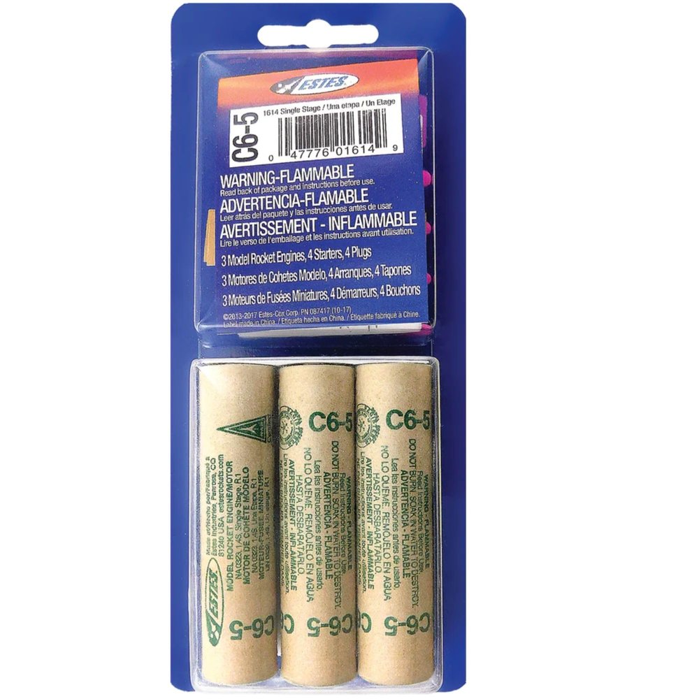 Estes C6-5 Model Rocket Engines, Standard Single-Stage Rocket Motors for Mid-Power Flights, 5-Second Delay, 3-Pack