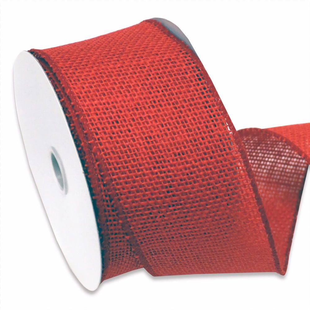 Morex Natural Burlap Wired Ribbon for Decorations, Holidays, Parties, Home and Outdoor Decor, 2.5" x 10 Yd, Rose Red