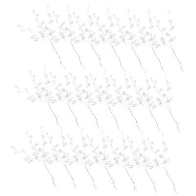 rosenice 16 Inch White Artificial Flower Picks with Acrylic Bead Drops Simulated Flower Branch Ornaments for Wedding Bouquet Fillers and DIY Craft Decorations