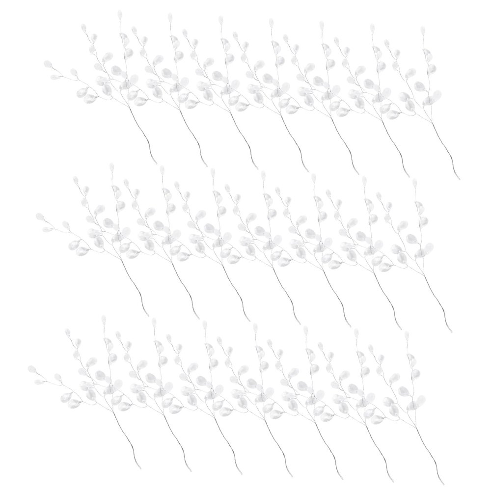 rosenice 16 Inch White Artificial Flower Picks with Acrylic Bead Drops Simulated Flower Branch Ornaments for Wedding Bouquet Fillers and DIY Craft Decorations