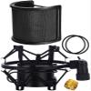 Microphone Shock Mount with Pop Filter, Mic Anti-Vibration Suspension Shock Mount Holder Clip for Diameter 46mm-51mm Microphone view 1