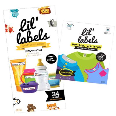 Lil' Labels Daycare Value Pack Bottle and Clothing Labels, Waterproof, Animal Friend, Highlighter