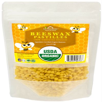 US Organic Beeswax 100% Pure Yellow Pastilles, USDA Certified, for DIY Candle, Lip Balm, Body Cream, Lotion, Deodorant, Crayon, and More uses. 4 oz (Small)