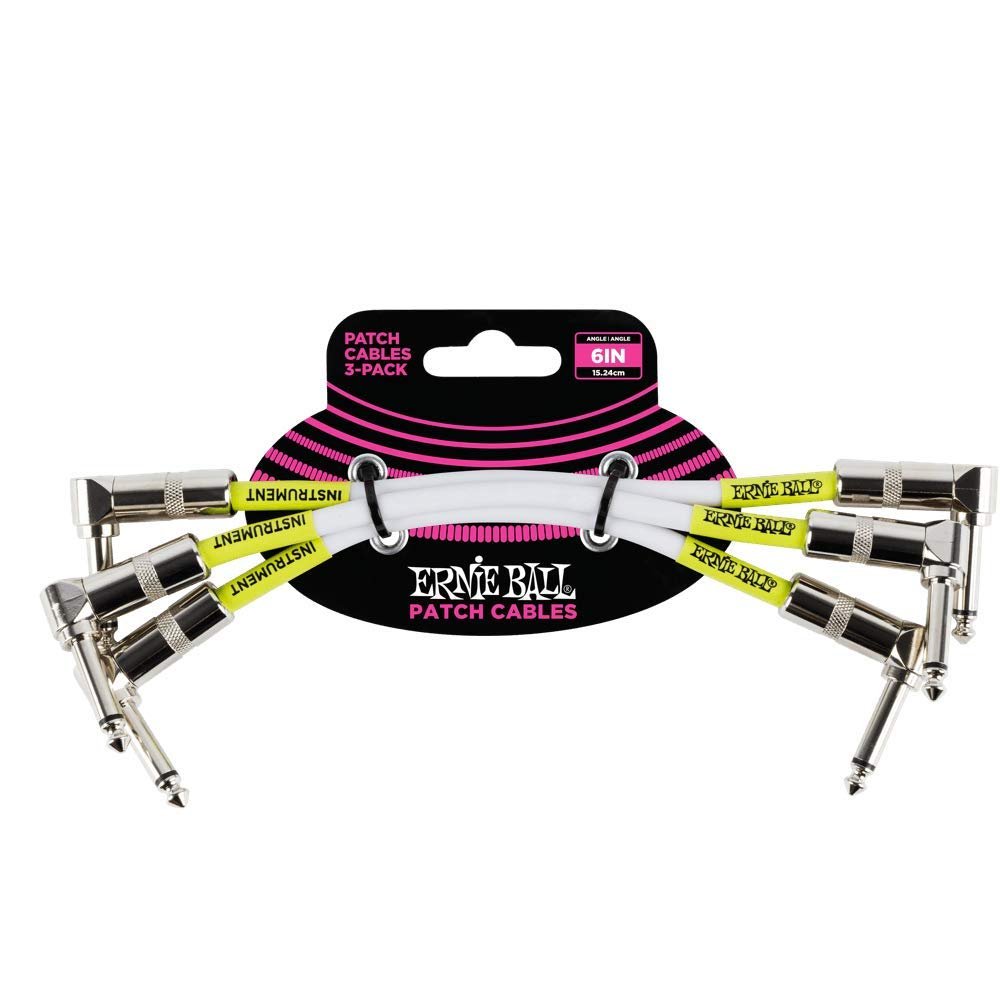 Ernie Ball 6in Angle/Angle Patch Cable 3-Pack, White (P06051)