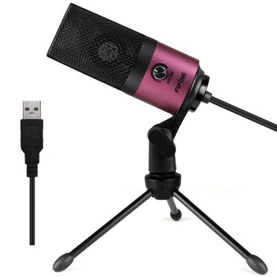 FIFINE USB Microphone, Condenser Podcast Mic with Volume Knob Control, Metal Tripod Stand, USB Cable for Recording, Online Meeting, Streaming, Video Conferencing, PC Desk Microphone-K669 Rose Red