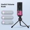 FIFINE USB Microphone, Condenser Podcast Mic with Volume Knob Control, Metal Tripod Stand, USB Cable for Recording, Online Meeting, Streaming, Video Conferencing, PC Desk Microphone-K669 Rose Red view 4