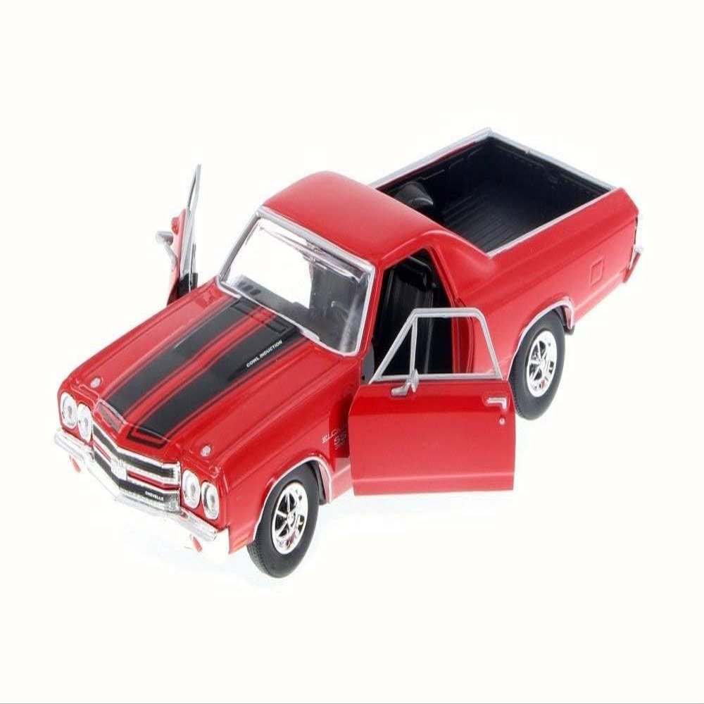 1970 Chevrolet El Camino SS 396 Red with Black Stripes 1/24 Diecast Model Car by Motormax