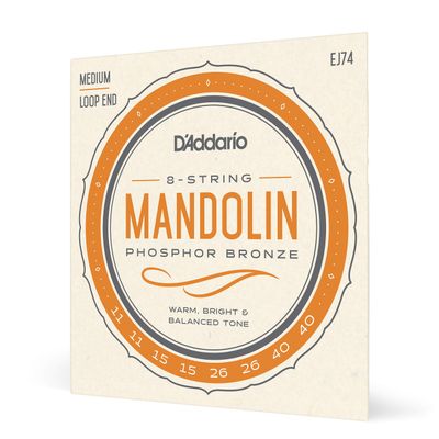 D'Addario Mandolin Strings, Phosphor Bronze, EJ74, Medium Gauge 11-40, 8-String Set, Pack of 1
