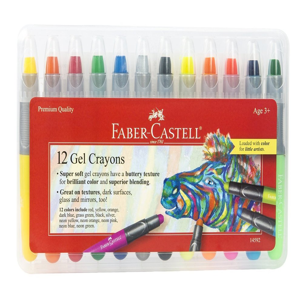 Faber-Castell Gel Crayons: 12 Jumbo Gel Crayons in Durable Storage Case: Toddler Art Supplies for Coloring and Kids Drawing, Spring Crafts for Kids (Ages 3+)