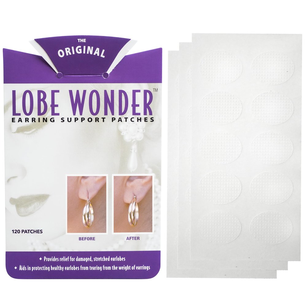 Lobe Wonder - The ORIGINAL Ear Lobe Support Patch for Pierced Ears - Eliminates the Look of Torn or Stretched Piercings - Protects Healthy Ear Lobes from Tearing - 120 Patches - Clear & Latex-Free