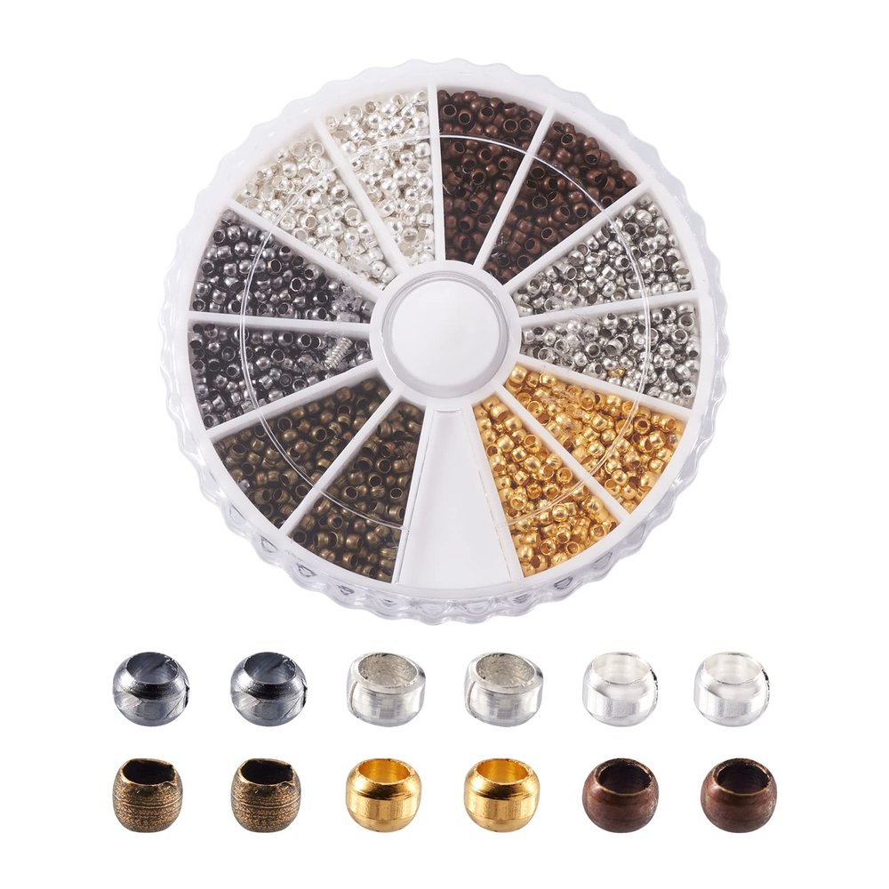 Pandahall 1Box/3300pcs 6 Colors Rondelle Tiny Crimp Beads 2mm Jewelry Bracelet Making Clamp End Spacer Beads Multi color