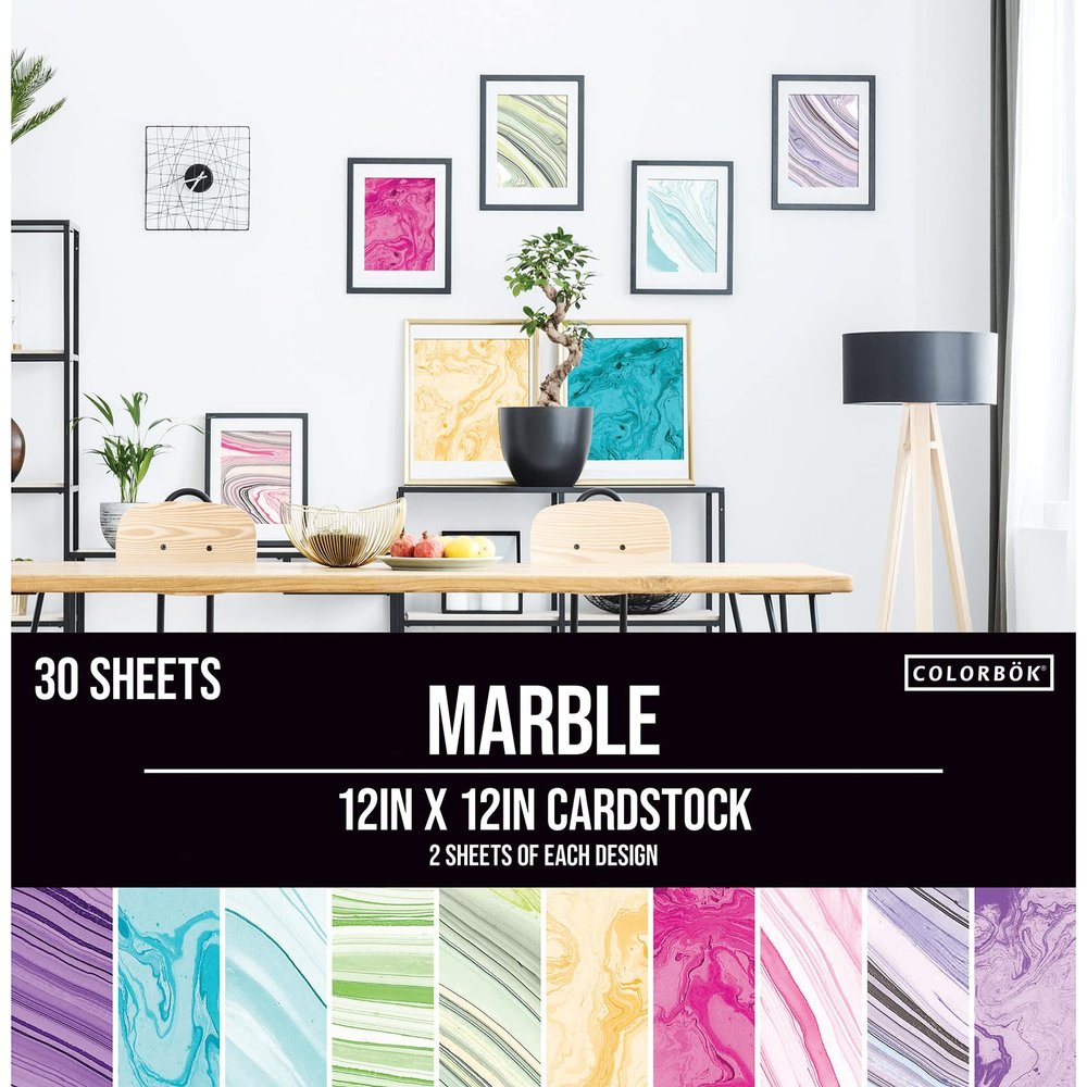 Colorbok 71876B Cardstock Paper Pad Marble, 12" x 12"