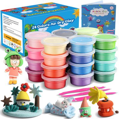 ifergoo Modeling Clay Kit for Kids - 24 Colors Magic Air Dry Clay, Ultra Light, Safe & Non-Toxic, School Crafts & Party Favors, Great DIY Creative Modeling Toys Gift for Age 3-12 Boys & Girls Children