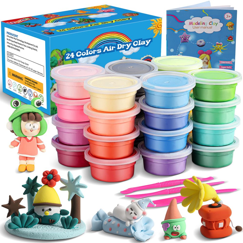 ifergoo Modeling Clay Kit for Kids - 24 Colors Magic Air Dry Clay, Ultra Light, Safe & Non-Toxic, School Crafts & Party Favors, Great DIY Creative Modeling Toys Gift for Age 3-12 Boys & Girls Children